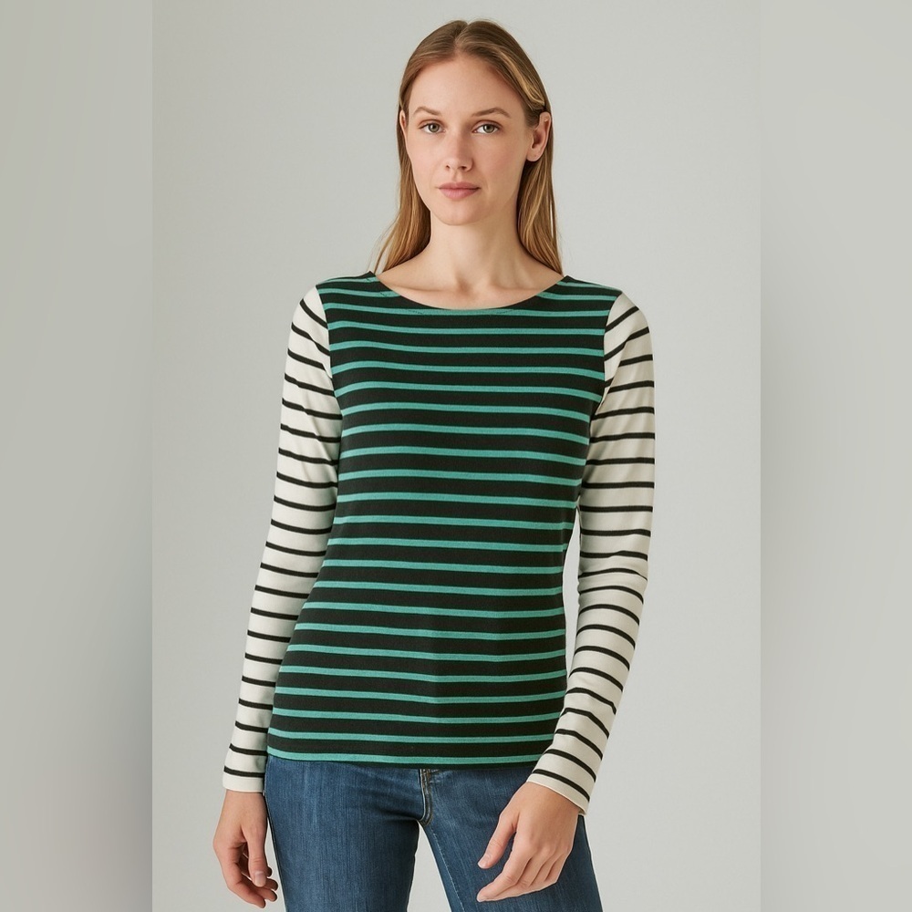 J.‎ Crew Waffle Knit T Shirt Stripe Combo Yellow Green F8813 Long Sleeve